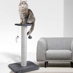 pedy 30'' Tall Cat Scratching Post, Natural Sisal Cat Scratcher, Cat Scratch Tower with Two Interactive Bell Toys (Cat Scratching Post)