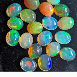 Set Of 6x Natural 6mm Ethiopian Fire Opal Cabachons 