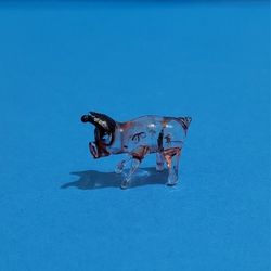 Pig Figurine Miniature Pink Pig  Black Accents Art Blown Glass Pink Pig Figurine