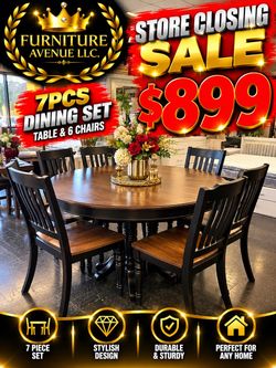 7-Piece Round Dining Table Set with 6 Chairs