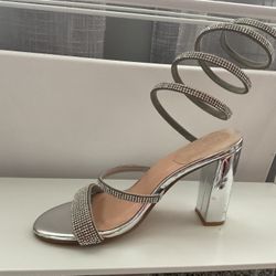 Silver Rhinestone Heels Size 8W