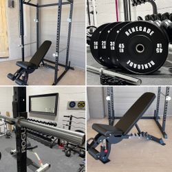 🔥Brand New Squat Cage, FID Bench, Olympic Bar And 230 Pounds Of Bumper Plates Free Delivery🚚