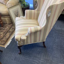 Striped Queen Anne Wingback Chair