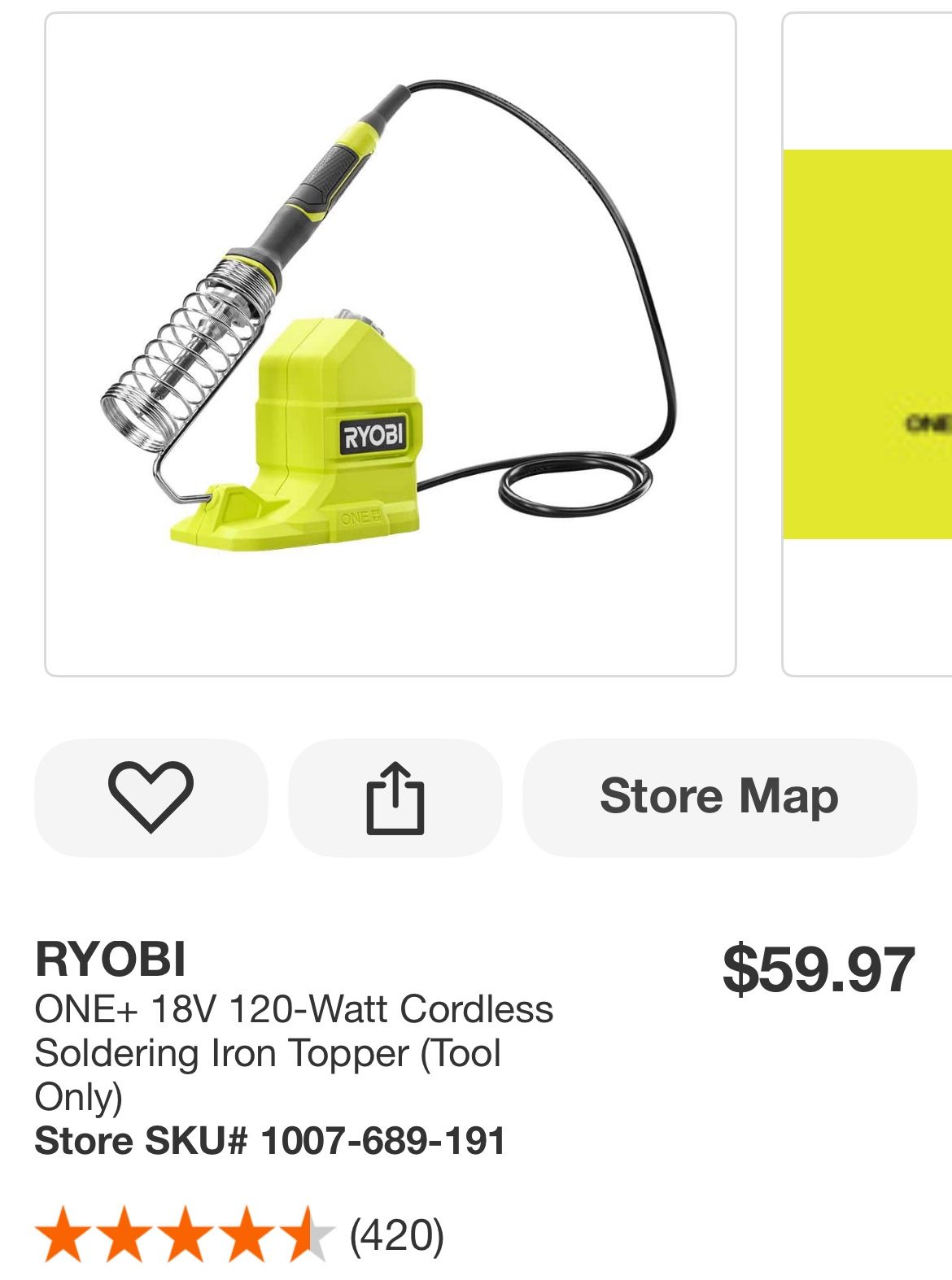 RYOBI ONE+ 18V 120-Watt Cordless Soldering Iron Topper (Tool Only) $30