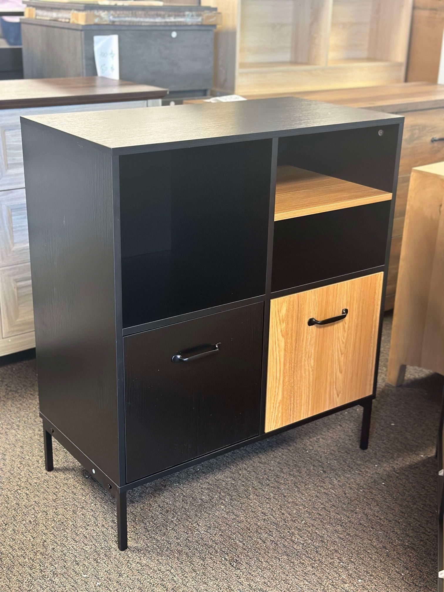 [New in Box] 2 Tier Storage Cabinet, 2 Drawer Cabinet, Sofa Sideboard Cabinet with 3 Open Cubes, Wooden Sideboard Storage Organizer Cabinet for Living