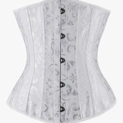 2XL White Double Heavy Spiral Steel Boned Underbust Waist Cincher Corset