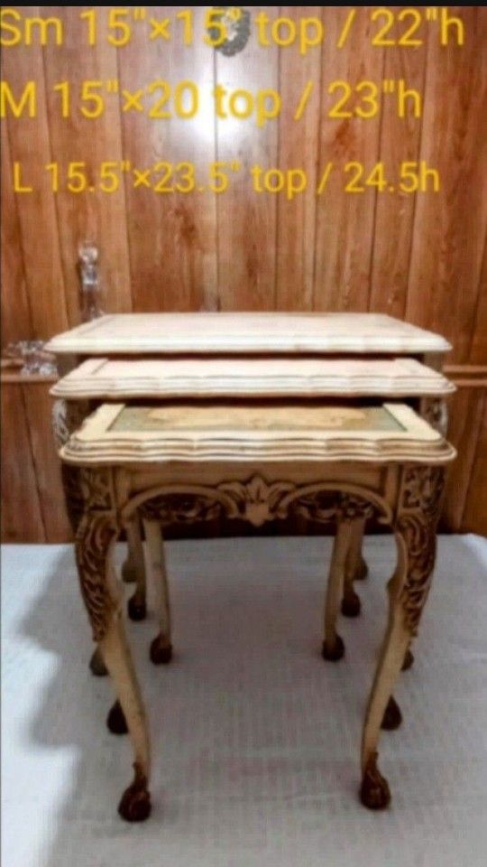 ANTIQUE NESTING TABLE SET OF 3 / LOUIS XV STYLE