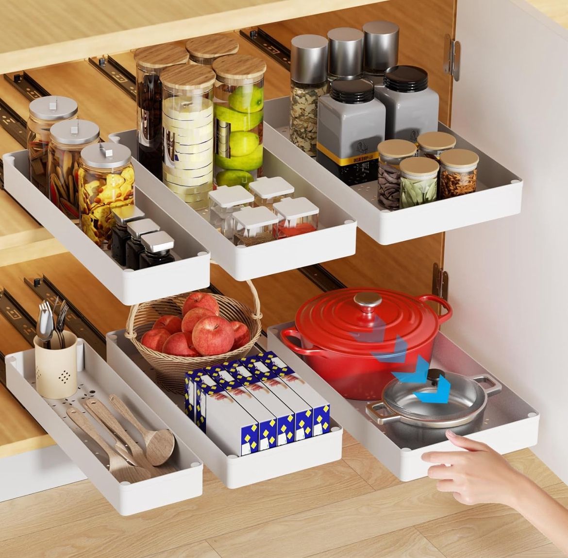Pull Out Cabinet Organizer,Adhesive with Nano Film,Slide Out Drawers Adhesive Heavy Duty Storage Drawer Shelf with 3PCS Divider Racks for Kitchen Pant