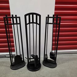 Lot of (3) Four 4pc Fireplace Tool Set, Black, All For $39