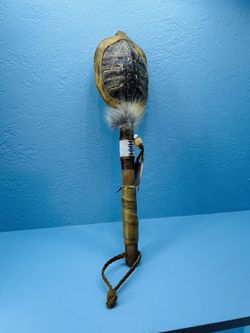Handmade Native American-style rattle featuring a genuine turtle shell , can play music rhythms 