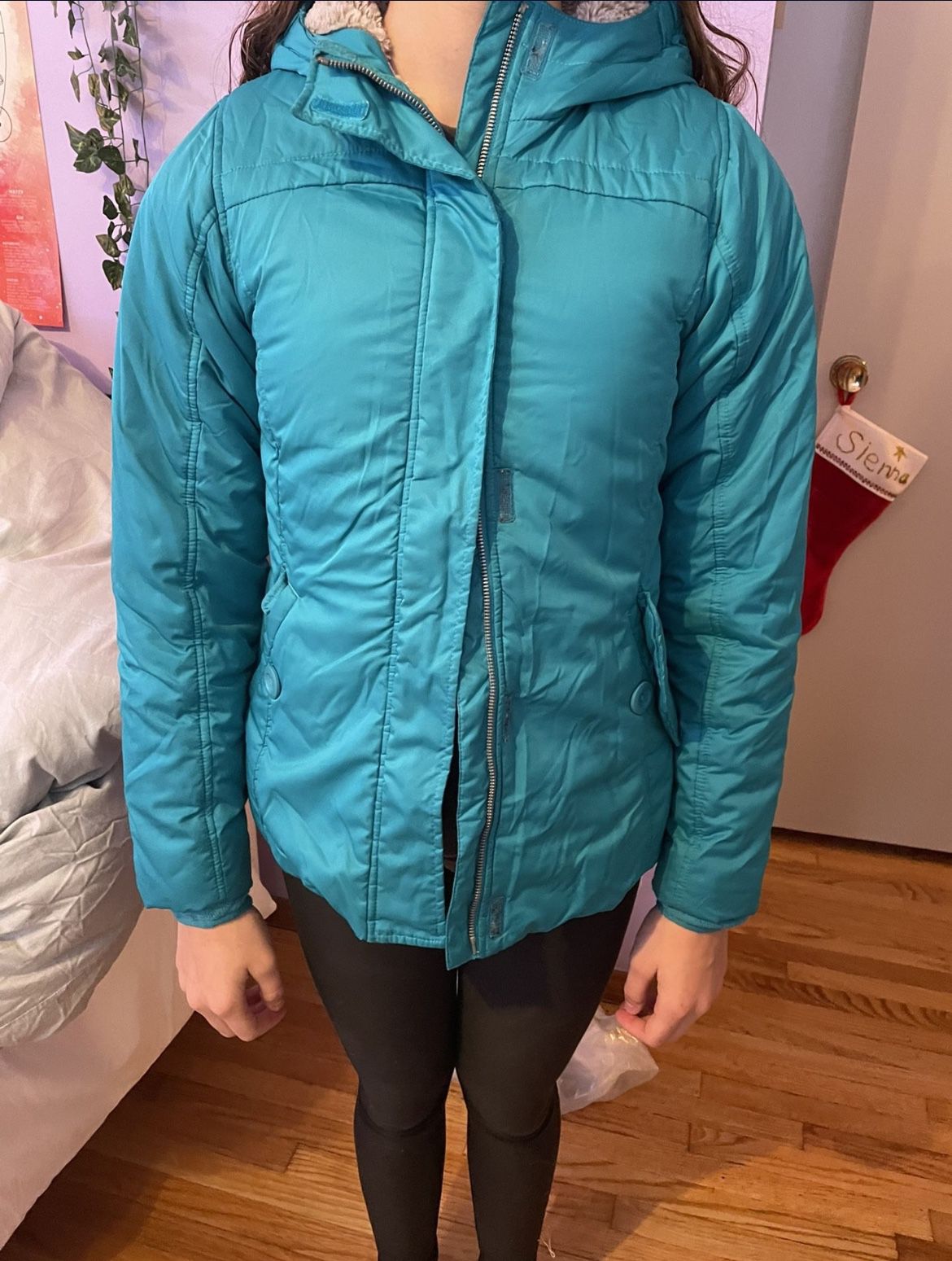Girls Winter Coat Lands End Size 16 XL 13 - 14 yrs Turquoise 