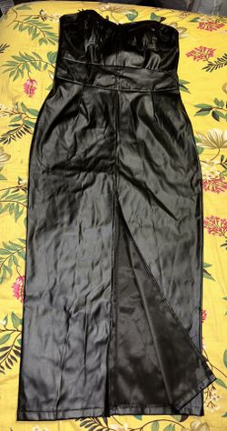 YG Collection Womens Maxi Dress Black Leather Strapless Shoulder Cut Out Sz XL