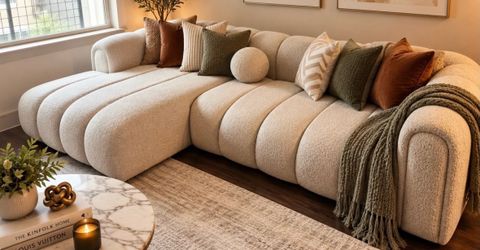 Cloud Like Olivia Sand Boucle Sectional Delivery available
