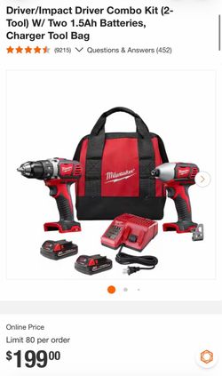 Driver/Impact Driver Combo Kit (2- Tool) W/ Two 1.5Ah Batteries, Charger Tool Bag