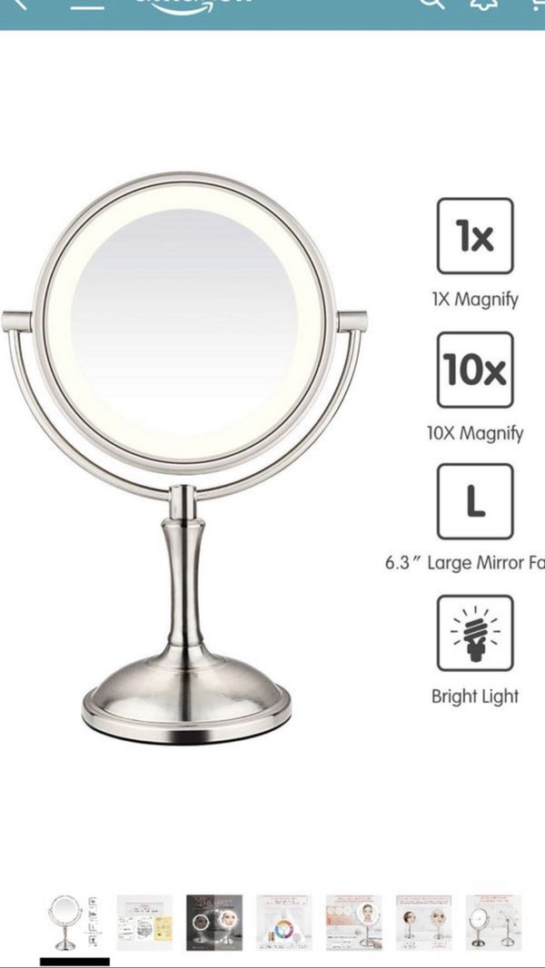 Amnoamno Led Makeup Mirror 10x Magnifying 7 8 Double Sided Lighted Vanity With Stand Touch On Adjustable Light Cord Or Cordless