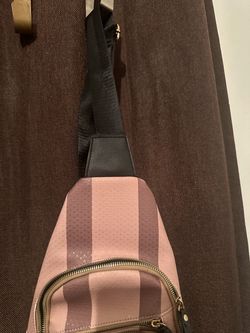 Pink Striped Sling Bag with Gold Zippers