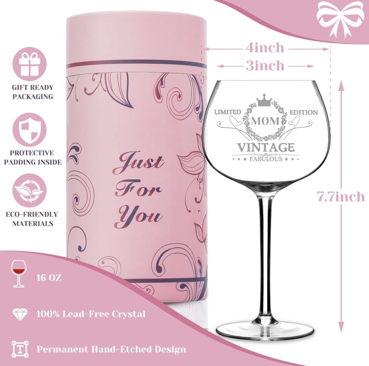 BRAND NEW 16OZ Vintage Engraved Wine Glass With Gift Box