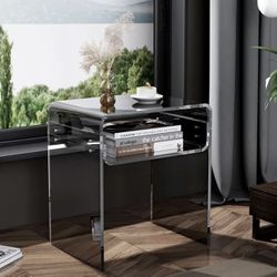 Acrylic End Table 2-Tier Bedside nightstand for Living Room Bedroom Black