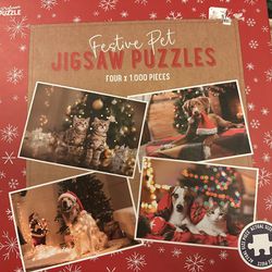 Cats And Dogs Christmas Puzzle “Set Of 4 “1000 Piece Each 