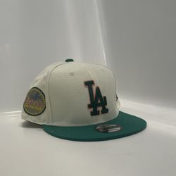 Fresh LA Snap-back  Hat – White with Green & Pink Logo