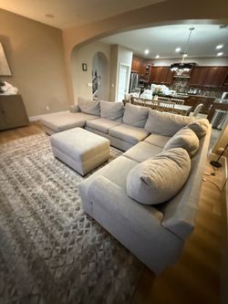 Living Spaces, Hampstead Dove,  Sectional & a storage ottoman