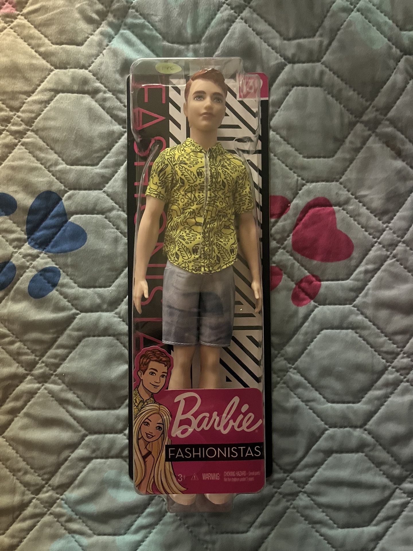 Barbie Ken Fashionistas Doll # 139 Red Hair Graphic Yellow Shirt Blue Shorts 