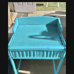 Turquoise Bamboo Table Or Plant Stand