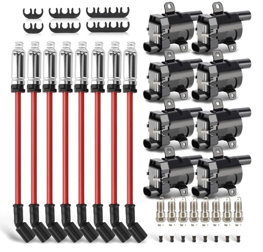 UF262 Ignition Coils Pack & Double Iridium Spark Plugs & 10.2MM Spark Plug Wires for Chevy