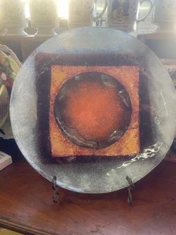 Vintage mid century modern art glass charger plate wall decor