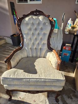 Victorian Carved Wood Tufted Armchair