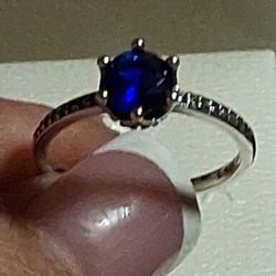 Pandora Authentic Brand New Sterling Silver Sparkling Sapphire Crown Solitare Ring Size 9