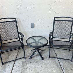 Folding Patio Chairs ( Wrought Iron ) And Small Round Glass Top Side Patio Table / Patio Set Foldable 