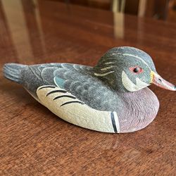 Handcrafted Multicolored 5 Inch Long Duck Sculpture/Statue Signed By The Artist And Dated 1987 Vintage Collectible Duck