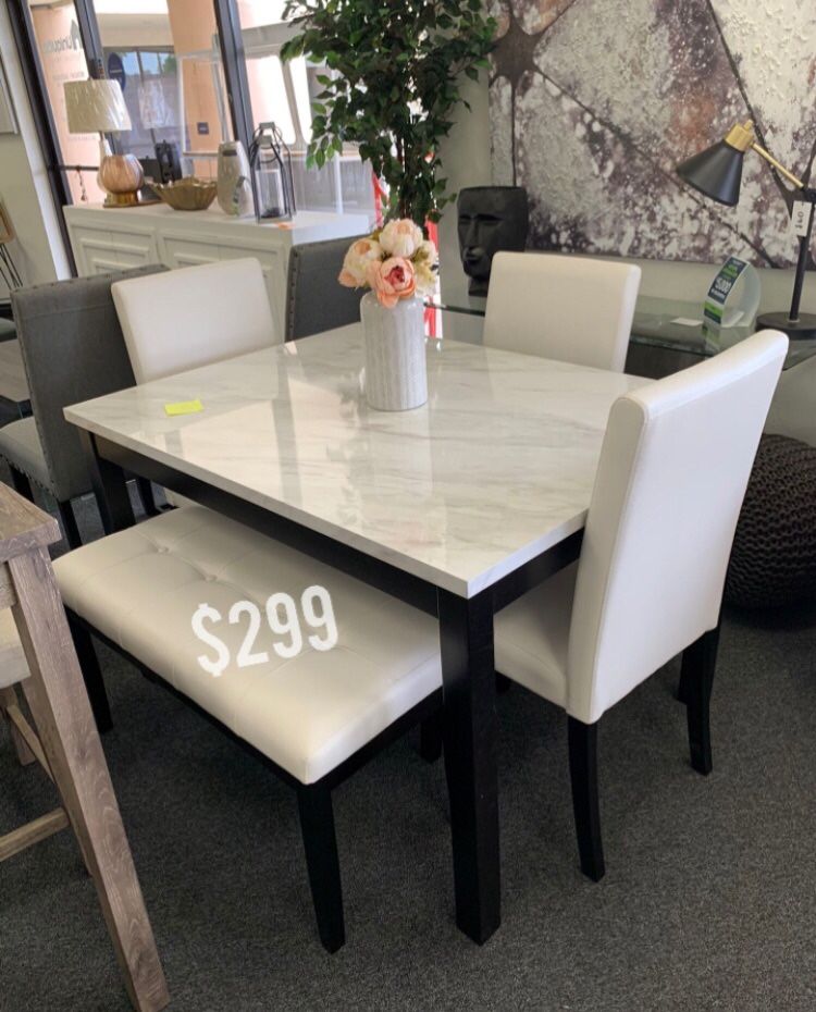 $299 No Tax White 5-Pc Dining Set