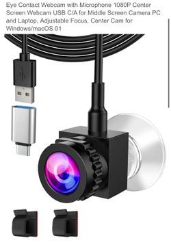 Eye Contact Webcam with Microphone 1080P Center Screen Webcam USB C/A for Middle Screen Camera PC and Laptop, Adjustable Focus, Center Cam for Windows