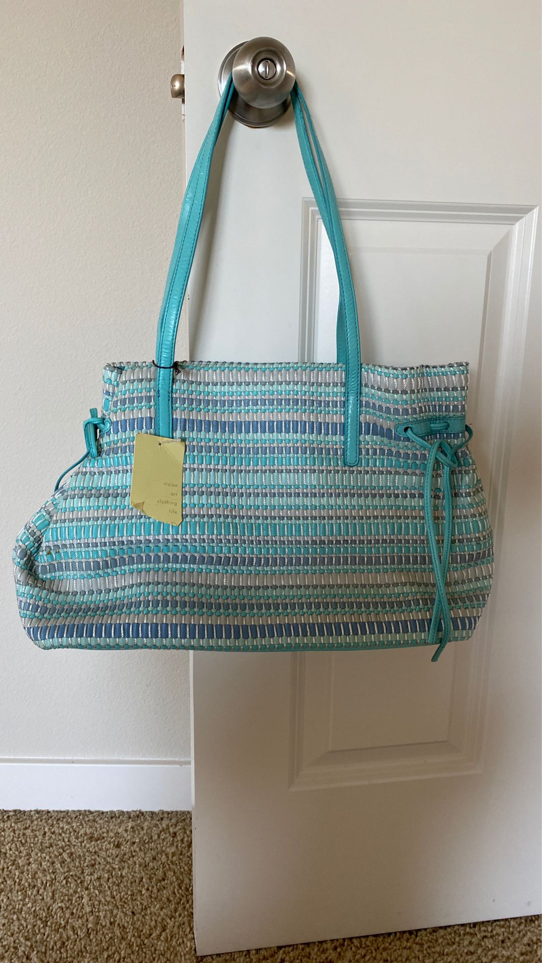 SIGRID OLSEN LEATHER WOVEN TURQUOISE PURSE