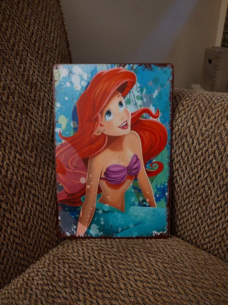 DISNEY "ARIEL" METAL SIGN. 12" X 8". NEW. PICKUP ONLY