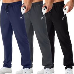 Size L Mens Joggers with Zipper Pockets Open Bottom Sweatpants for Men 3 Pack Lightweight Track Pants Men for Workout, Gym

Size L
