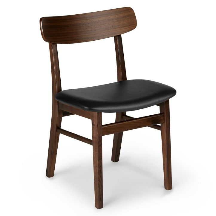 4 Article Ecole Black Leather Walnut Dining Chairs - Still In Box
