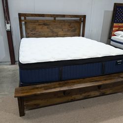 Farmhouse Brown Wood King Bed Frame