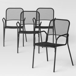 4pc Metal Mesh Stackable Patio Dining Chairs Black