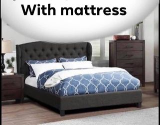 Queen Gray Bed upholstery frame frame with mattress $299 Queen bed frame only