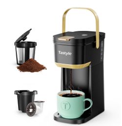 Tastyle Single Serve One Cup Coffee Maker, for K Cups and Grounds, Mini Coffee Maker with Portable Handle, 6 to 12 Oz Brew Size, for Travel, Camping,