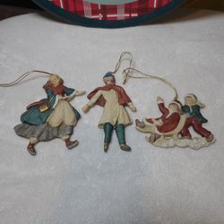 Vintage Porcelain Parma by AAI Christmas Ornaments Set In Red Family Of 3 1980s