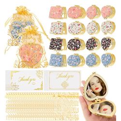 Compact floral mirrors with gold edge for women, folding pocket make-up mirror set