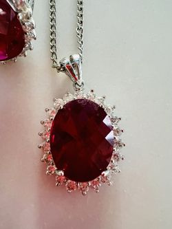 Beautiful Glass Red Ruby Stone Necklace And Ring Size 7