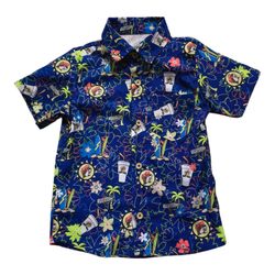 Bucees Hawaiian Button Up Blue Shirt Baby SZ 3T Surfing Buc-ee's Beaver NWOT