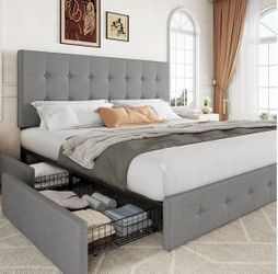 King Bed Frame with Storage Drawers + Mattress - Excellent Condition - $250