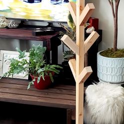 🌱10 Hooks Solid Wood Coat/Hat/Bag Rack Stand ::: 65"H X 20"W X 20"D ::: Natural