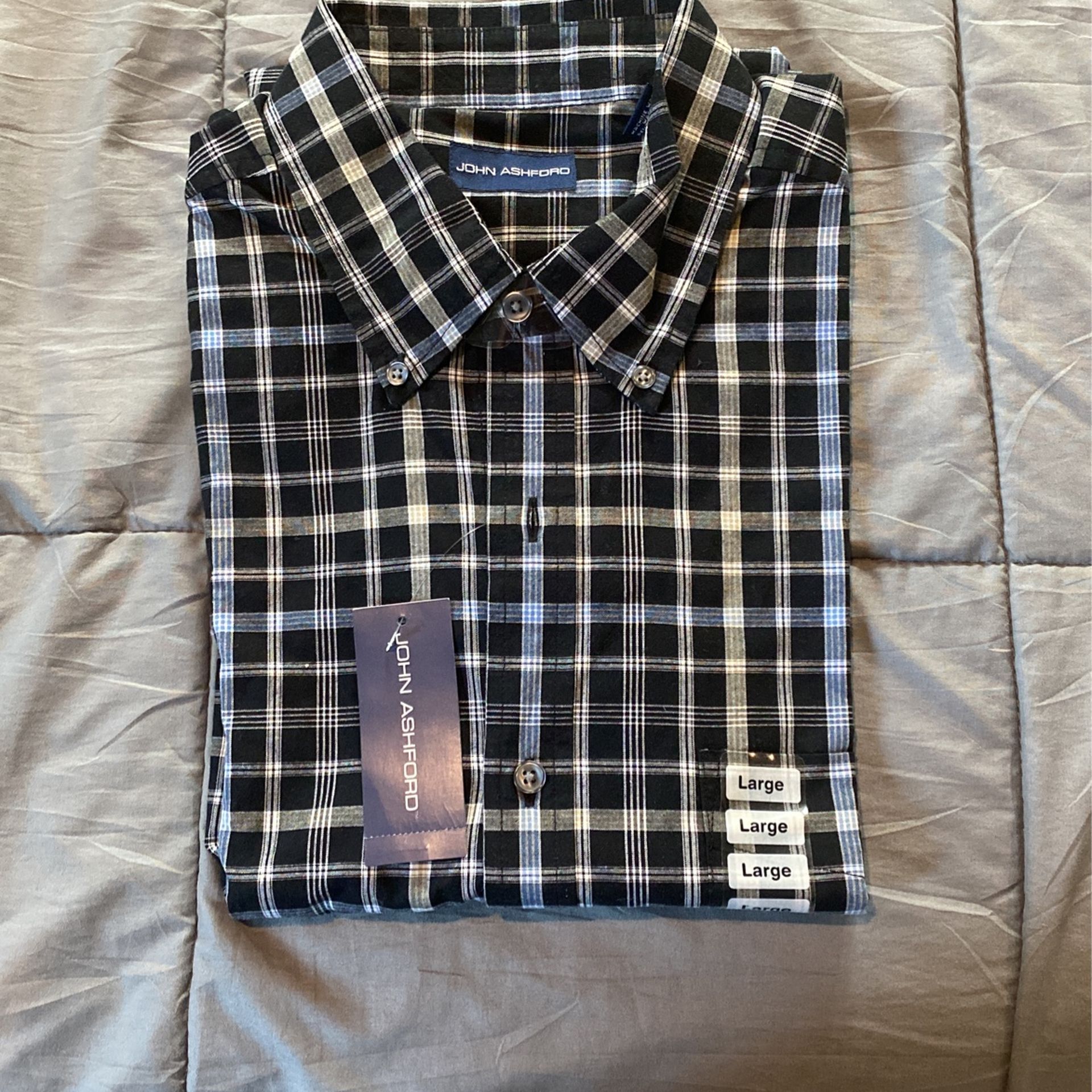 🆕 John Ashford Short Sleeve Plaid Button Down Shirt - Large